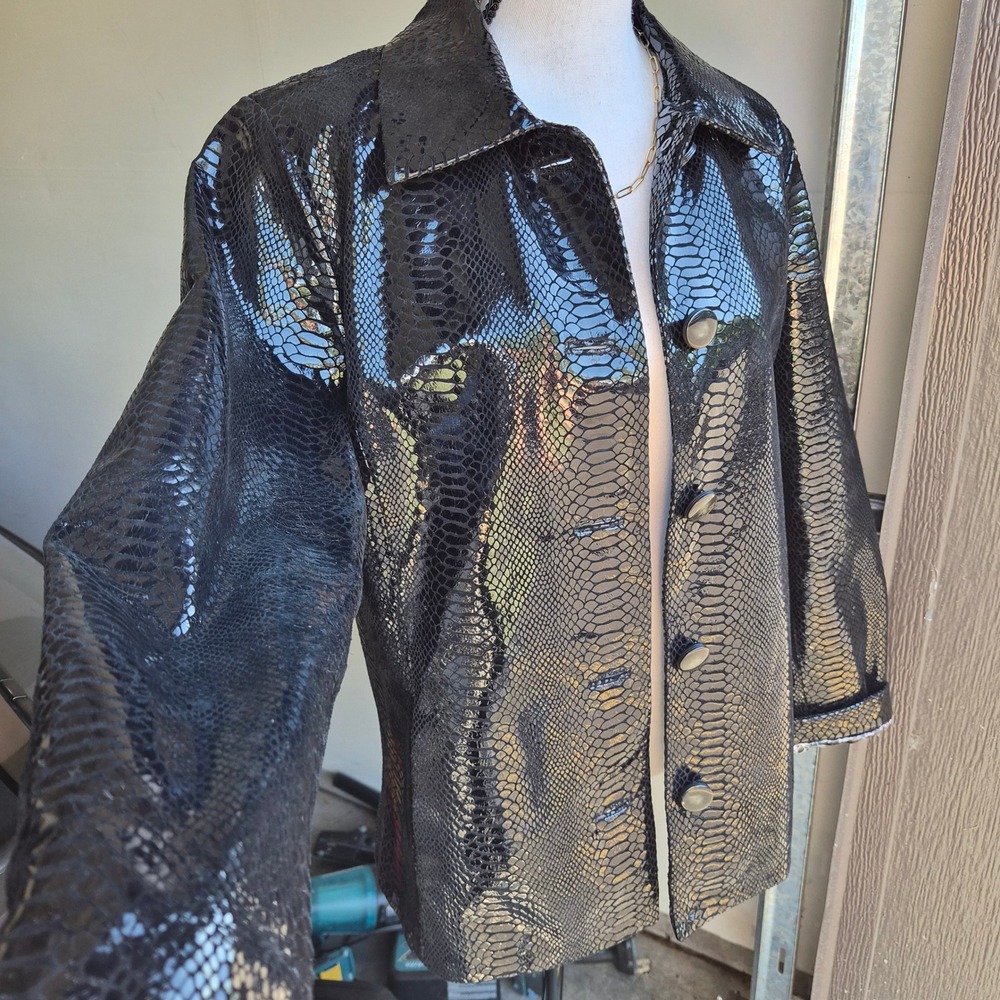 Chico's Leather Jacket Womens Medium Y2K Snakeskin Mob Wife Indie Sleaze McBling